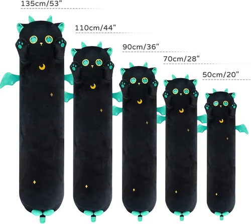 Vista 5 de Mewaii 2 almohadas largas de felpa de gato negro de 44 pulgadas + almohada de felpa de 44 pulgadas con ojos grandes de gatito