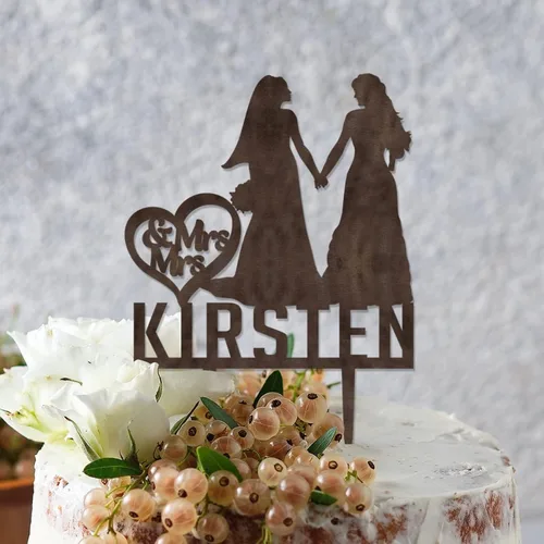 Vista 5 de Decoración para tarta de boda con silueta lesbiana del mismo sexo, decoración para tartas de compromiso para ella y ella, decoración para tartas