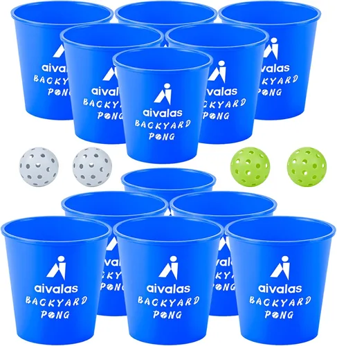 Vista 18 de Yard Pong Outdoor Games, Giant Yard Games Set with 12 Buckets and Balls for Adults and Family, Toss Game Throwing Games for Beach, Camping, Lawn and
