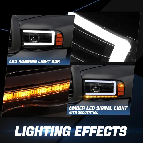 Vista 3 de Auto Dynasty Faros LED DRL Compatible con 2002 2003 2004 2005 Dodge Ram 1500 2500 3500, Señal de Giro Secuencial, Faros Proyectores Negros