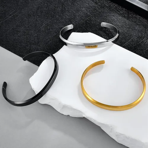 Vista 4 de Pulsera ajustable de acero inoxidable para mujer, color oro/plata/negro