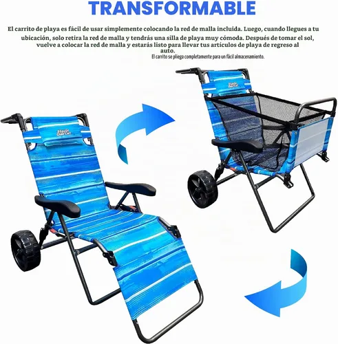 Vista 2 de Silla de carrito de playa – 2 en 1 vueltas de carrito de playa a silla de playa – grande azul