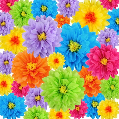Vista 21 de Geyee 18 Piezas Flores de Papel Mexicanas Coloridas Fiesta Flores de Papel de Seda Pompones Carnaval Mexicano para Fondo Floral de Fiesta Boda