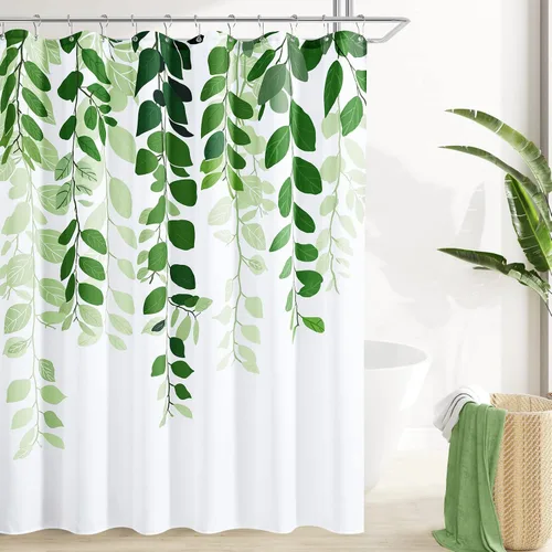 Vista 36 de BOODII Cortinas de ducha negras de 36 x 72 pulgadas, cortina de ducha de eucalipto de primavera para baño, cortina de baño con textura de flameado