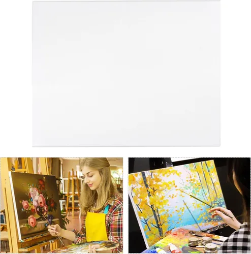 Vista 2 de Marco de pintura al óleo blanco estirado en blanco, imprimado de madera de pino para pintura acrílica para verter pintura al óleo, medios de arte