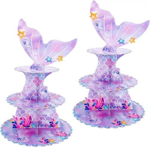 Vista 9 de MRPAPA - Soporte para cupcakes de cartón negro dorado de 3 niveles, torre BLACK-2PCS
