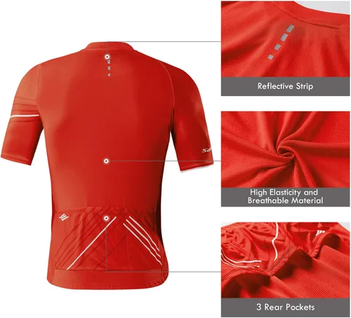 Vista 5 de Santic Camiseta de ciclismo para hombre, manga corta, camisas de ciclismo de montaña, chaqueta de bicicleta con bolsillos