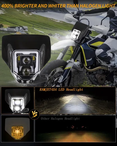 Vista 3 de RAMJET4X4 LED Faro de Moto de Tierra Motocross con Marco Compatible con 2017-2024 Husqvarna FE 250 350 450 501 701, TE150 250i 300i, FC250 350 450