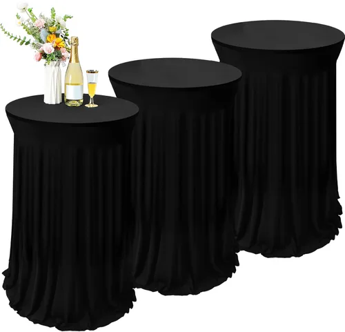 Vista 10 de Tegeme Manteles de Cóctel Redondos de Spandex de 32 x 43 Pulgadas con Falda, Cubierta de Mesa Redonda de Cóctel, Mantel Elástico de Spandex