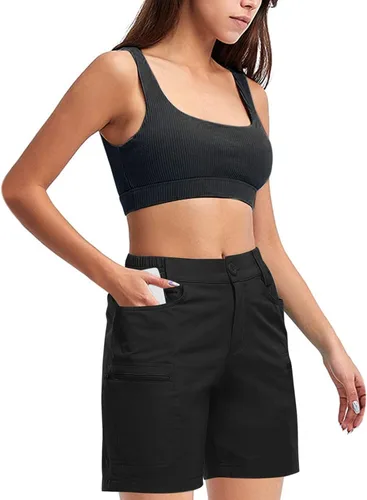 Vista 4 de Sports Shorts for Women Casual Summer Cotton Butt Lifting Shorts Pants High Rise Cargo Shorts Trousers Biker Shorts Black