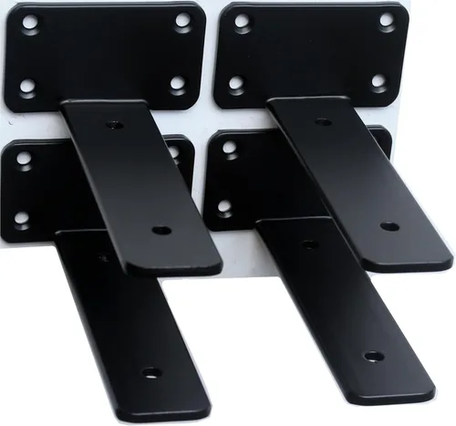 Vista 20 de Paquete de 2 - Soportes de estante en L ocultos negros de 4 pulgadas (1/5 pulgada de grosor) Soportes de estante flotante de hierro Soportes