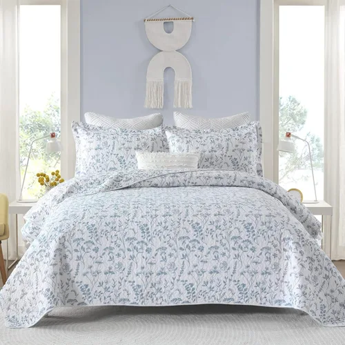 Vista 15 de KALOOLA - Juego de ropa de cama con colcha acolchada de retazos tamaño queen, 100% algodón, colcha ligera con 2 fundas de almohada, colcha