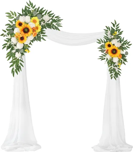 Vista 12 de [Usado] Kit de flores artificiales para arco de boda (paquete de 3), 2 piezas de decoración de arco de flores artificiales, 1 cortina transparente