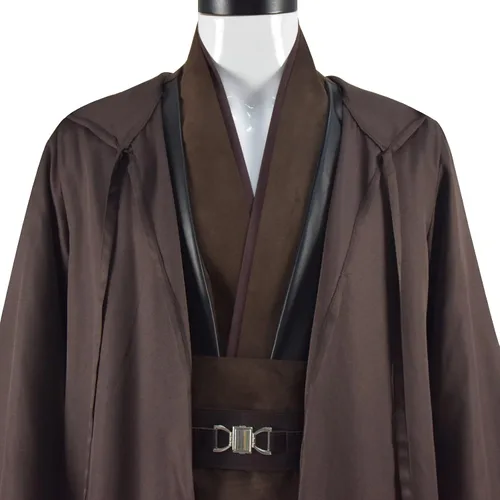 Vista 6 de Disfraz para hombre, uniforme completo, color marrón, bata, capucha y túnica para Halloween