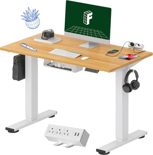 Vista 15 de FLEXISPOT EN2 Escritorio de pie de una pieza completa con regleta de alimentación de abrazadera, escritorio eléctrico de altura ajustable de 40 x 24
