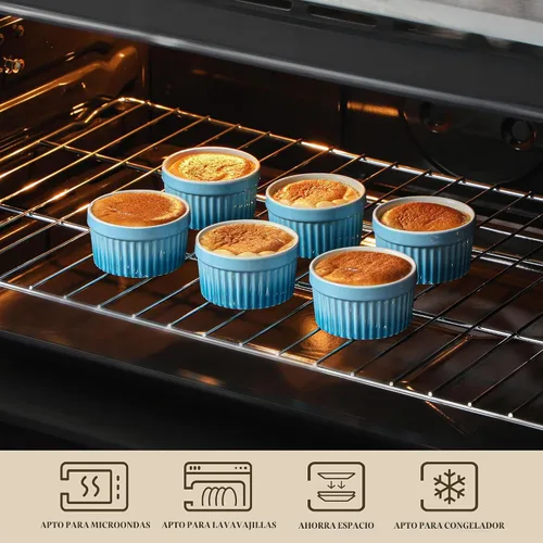Vista 4 de MALACASA Ramequines de 119 ml aptos para horno, pequeños platos de soufflé cerámicos para crema brulée y soufflé, tazas de natillas de barro Azul
