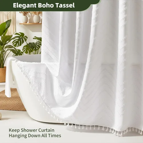 Vista 12 de Cortina de ducha Siiluminisoy de 36x72 beige, cortina de ducha de tela de tamaño pequeño, cortinas de ducha de tela con tufting, diseño chevron a