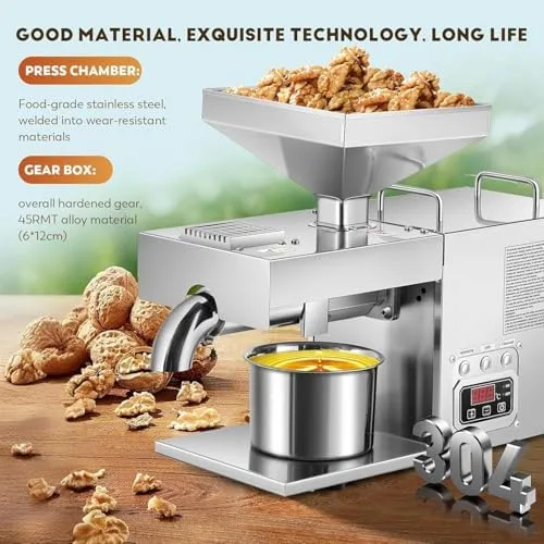 Vista 3 de Máquina de prensa de aceite comercial, extractor automático de aceite de alta eficiencia de acero inoxidable de 1500 W con control inteligente