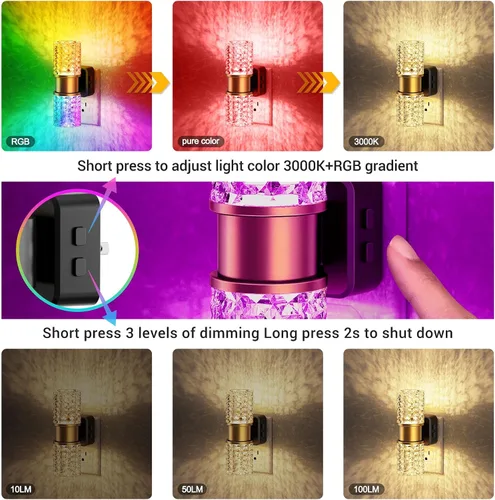Vista 7 de JandCase luces nocturnas enchufables a la pared, juego de 2 luces nocturnas que cambian de color para niños, luz nocturna LED RGB+3000K con sensor