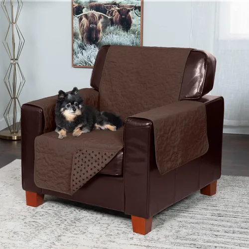 Vista 4 de Furhaven - Funda acolchada impermeable para muebles de sala de estar para perros y gatos, con diseño de patas, protector con reverso antideslizante