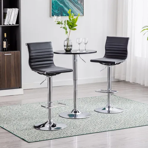 Vista 4 de LZAREAL Juego de 2 taburetes de bar de metal con altura ajustable, diseño moderno de piel sintética negra, con base cromada, para isla de cocina