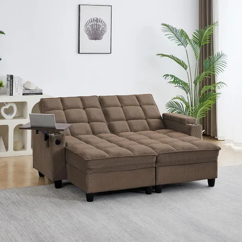 Vista 16 de Auvsoce - Sofá cama biplaza de 65 pulgadas, sofá convertible para sala de estar, sofá para RV con respaldo ajustable, chaise longue, mesa lateral