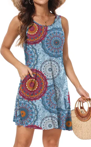 Vista 2 de Vestido de manga corta para mujer con hombros descubiertos y bolsillos
