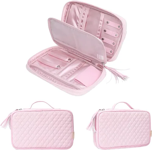 Vista 7 de MOSISO Estuche organizador de joyas de viaje, bolsa de almacenamiento portátil de joyería con mango de poliuretano para collares, aretes, anillos
