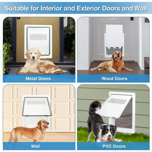 Vista 2 de Puerta grande para perros de plástico para mascotas, puerta para perros con magnético, panel de bloqueo para seguridad en el hogar, puerta