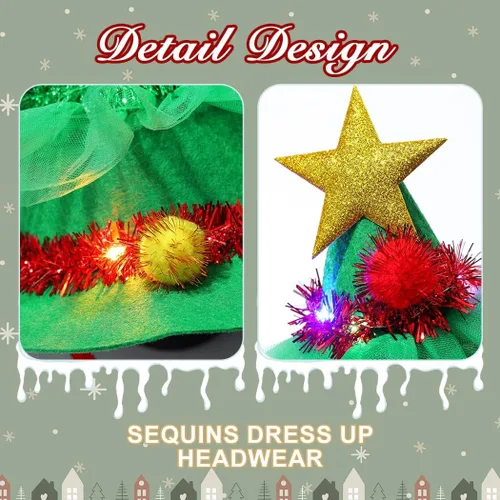 Vista 6 de Nicute Sombrero de árbol de Navidad, diseño de estrellas brillantes, lentejuelas, accesorios para disfraz de festival, decoraciones de Navidad