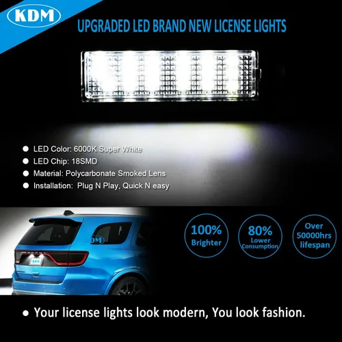 Vista 2 de KDM Conjunto de luz LED de matrícula compatible con Dodge Charger Challenger Chrysler 300 Pacific Je-ep Compass 2015-2023, repuesto de lámpara