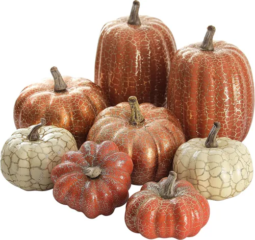 Vista 8 de Artgar Decoración de Calabaza - Calabaza Blanca - Juego de 10 Mini Calabazas de Cosecha - Calabazas de Espuma Beige para Decoración del Hogar DIY