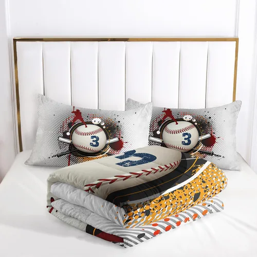 Vista 5 de AILONEN Juego de edredón de béisbol tamaño individual, juego de ropa de cama para niños, cama deportiva para niños en una bolsa, 1 juego de edredón