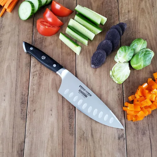 Vista 3 de Ergo Chef Pro Series 2.0 - Cuchillo de chef de 6 pulgadas, hoja de acero inoxidable de alto carbono forjada 7Cr17Mov, mango ergonómico de madera