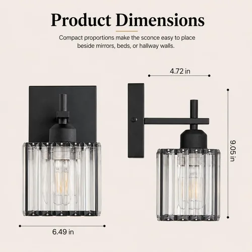 Vista 8 de Aplique de pared moderno negro, luminaria interior cableada de 1 luz con casquillo de cerámica E26 para dormitorio, pasillo, sala de estar
