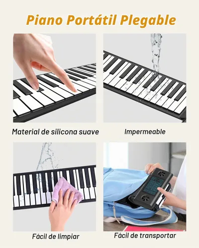 Vista 7 de KONIX Piano enrollable de 61 teclas, piano portátil mejorado para principiantes con Bluetooth/MIDI, teclado de piano enrollable de silicona