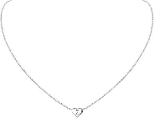 Vista 16 de ChicSilver Collares con inicial en forma de corazón de plata de ley 925 para mujer - Collar delicado con colgante de corazón personalizado y letra