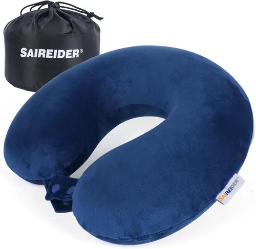 Vista 14 de SAIREIDER Almohada de viaje de espuma viscoelástica 100% pura, almohada de viaje para el cuello, almohada de avión para viajes, automóvil, hogar