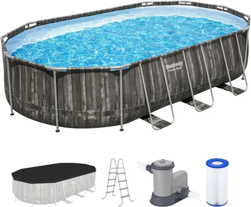 Vista 10 de Bestway 56655E Power Steel - Juego de piscina de 16 x 10 x 42 pulgadas, marco ovalado para exteriores sobre el suelo, con bomba de filtro
