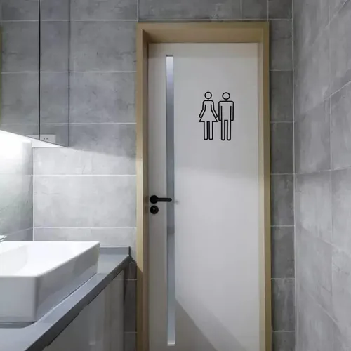 Vista 6 de Letrero de baño acrílico con adhesivo en la parte posterior para hombres y mujeres, letreros de puerta de baño, letreros de baño para negocios, Negro