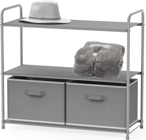Vista 9 de Simple Houseware Almacenamiento de armario de 3 niveles con 2 cajones, color beige