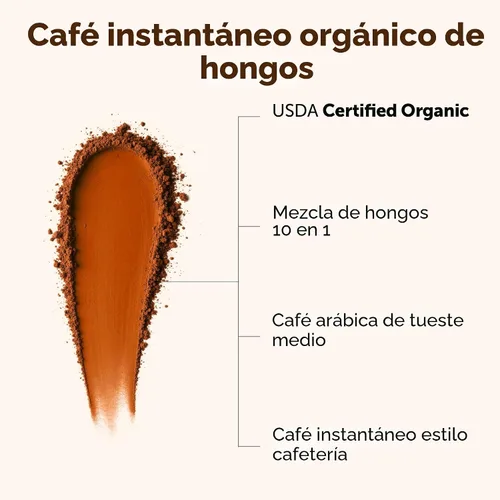 Vista 4 de Polvo de Café Instantáneo Orgánico 10 en 1 con Hongos, 14 Onzas (158 Porciones) Soporte para Peso e Inmunológico Café Arábica Premium con Melena