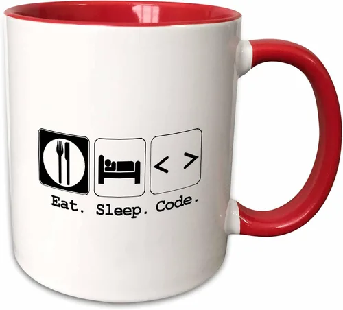 Vista 8 de 3dRose Funny Hobby Lifestyle Design Eat Sleep Code 15oz Two-Tone Black Mug