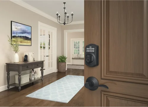 Vista 5 de SCHLAGE - Cerrojo de seguridad electrónico BE365 CAM 622 con teclado, negro mate Keyless entry door lock, Push button keypad deadbolt, Key backup