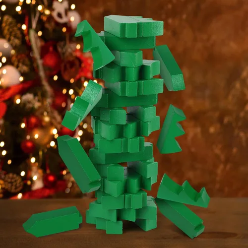 Vista 7 de Funwares Árbol de Navidad Apilable, Juego de Apilamiento de Bloques de Madera, Torre Tambaleante, Diversión Familiar y de Fiesta, Niños y Adultos