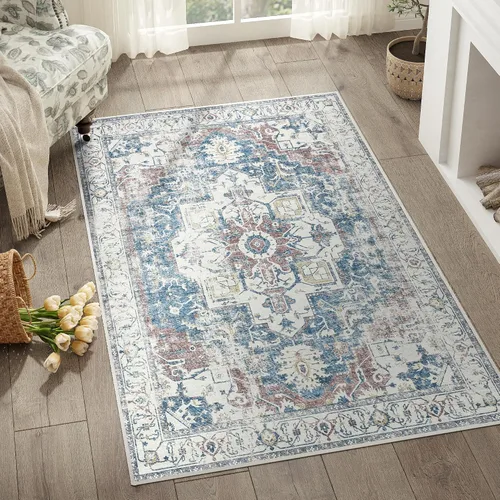 Vista 109 de jinchan Alfombra de Área 2x3 pies Alfombra Vintage de Entrada Lavable Bohemia Tapete Interior para Puerta Medallón Floral Tapete Pequeño para Puerta