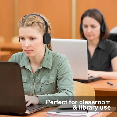 Vista 4 de Flutesan Paquete de 30 auriculares con cable, auriculares ajustables en la oreja con estéreo, auriculares para escuelas, laptop, viajes, avión, Negro