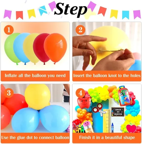 Vista 3 de Kit de arco de guirnalda de globos de regreso a clases, bolsa de lápices de autobús escolar, globo de aluminio con globos arcoíris para el primer
