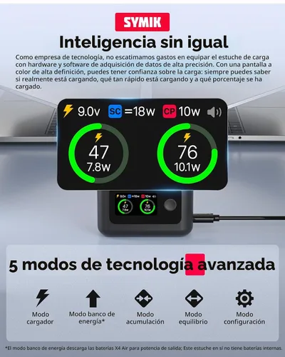 Vista 3 de X4 Baterías de aire (2 paquetes) con concentrador de carga rápida de 27 W, estuche de carga rápida dual con pantalla LCD, hub de cargador