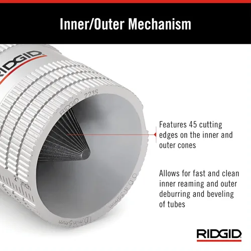Vista 4 de RIDGID 29983 Modelo 223S 1/4" a 1-1/4" Escariador interior/exterior de cobre y acero inoxidable para tubos y tuberías, pequeño (Paquete de 12)